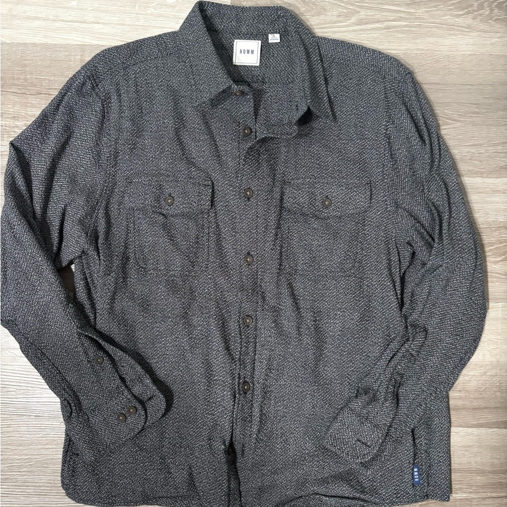 Men's ROWM Black Button-Up shirt jacket.